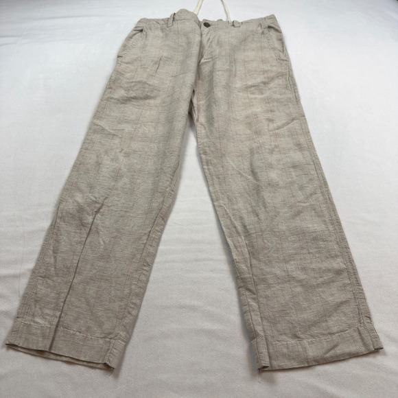 Banana Republic Mens Linen Cotton Glen Plaid Drawstring Pants Beige 32/34 FLAW - Picture 2 of 11